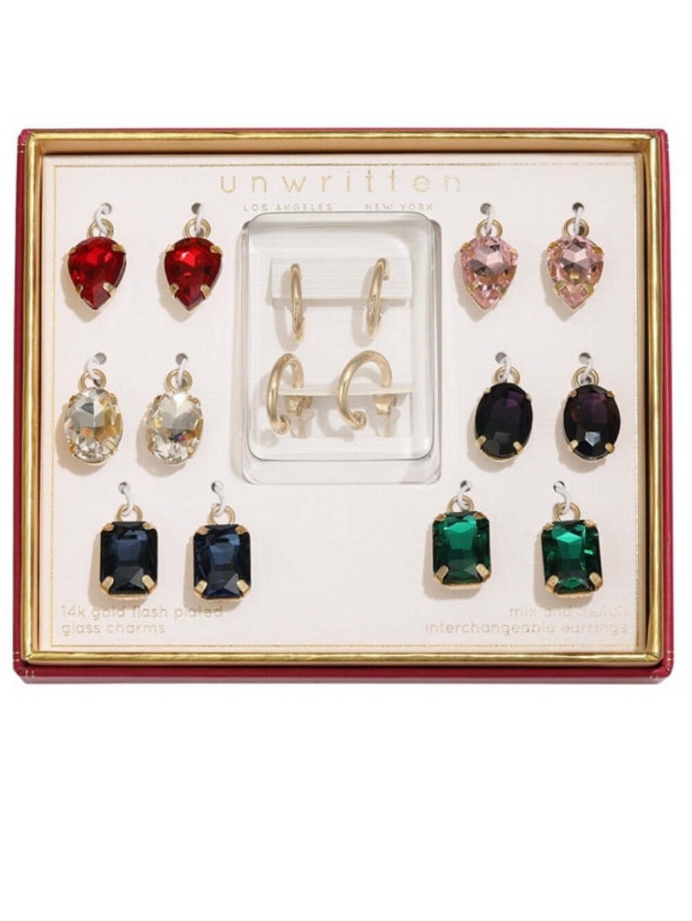 Unwritten Boxed Gift Set Interchangeable Rhinestone Crystal Earrings Gold Tone